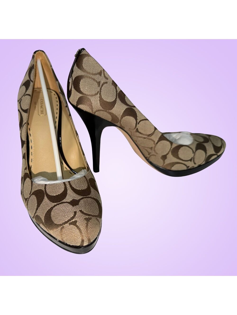 Coach Caya Signature C Khaki Platform Stiletto Pumps Size 10M New in Box